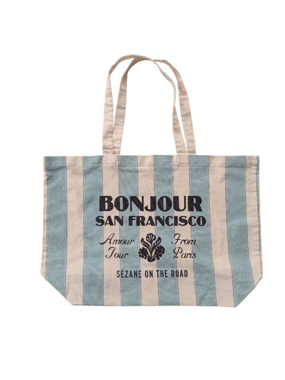 Sezane Bounjour San Francisco Cotton Tote Blue Stripe Recycled Cotton Bag